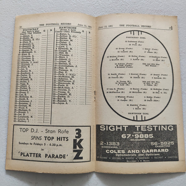 VFL 1961 June 12 Footscray v Hawthorn Football Record