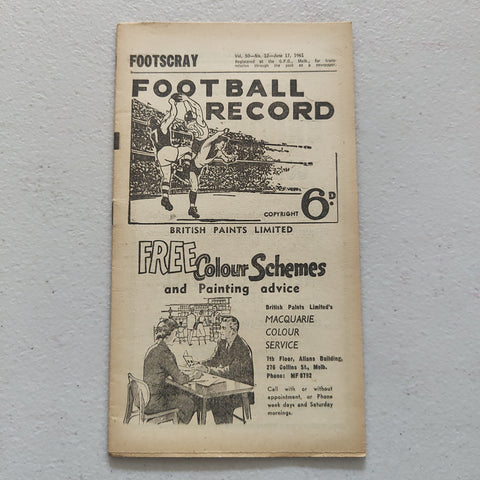 VFL 1961 June 17 Footscray v Fitzroy Football Record