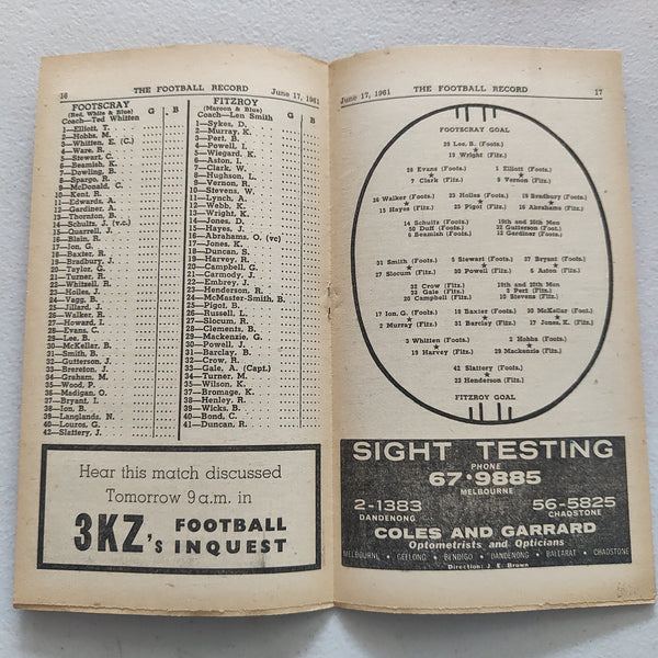 VFL 1961 June 17 Footscray v Fitzroy Football Record