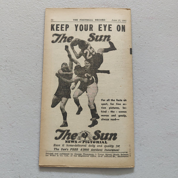 VFL 1961 June 17 Footscray v Fitzroy Football Record