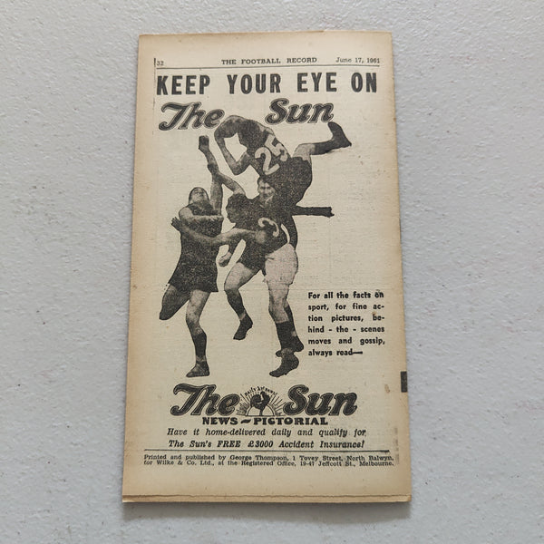 VFL 1961 June 17 Essendon v Carlton Football Record