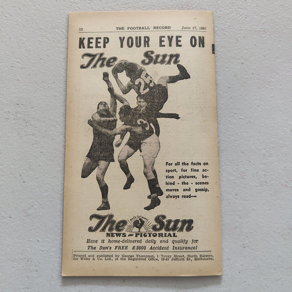 VFL 1961 June 17 Richmond v North Melbourne Football Record