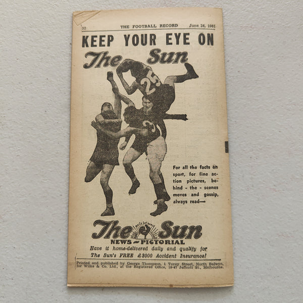 VFL 1961 June 24 Geelong v Fitzroy Football Record