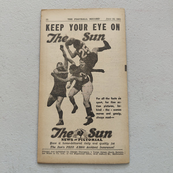 VFL 1961 June 24 Collingwood v South Melbourne Football Record