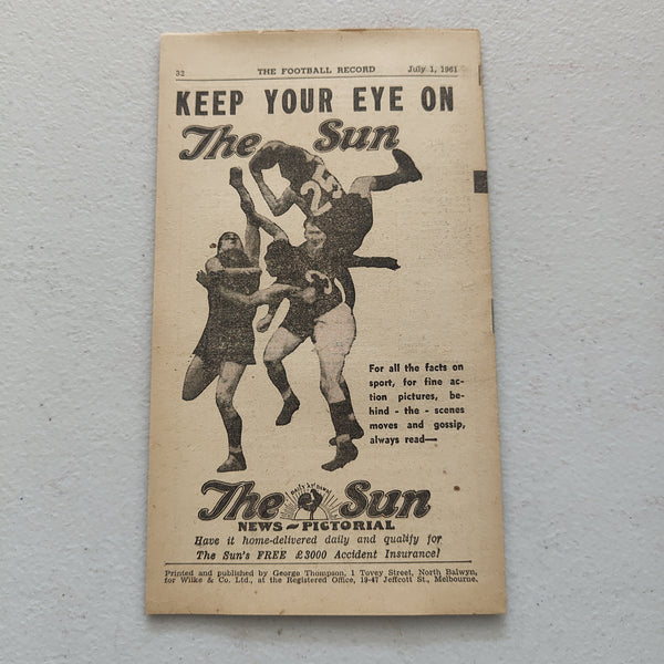 VFL 1961 July 1 Fitzroy v St Kilda Football Record