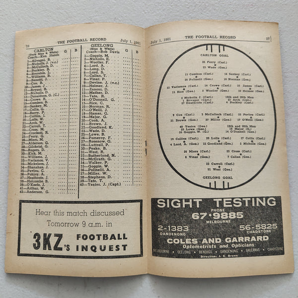 VFL 1961 July 1 Carlton v Geelong Football Record