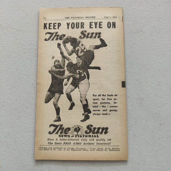 VFL 1961 July 1 Carlton v Geelong Football Record