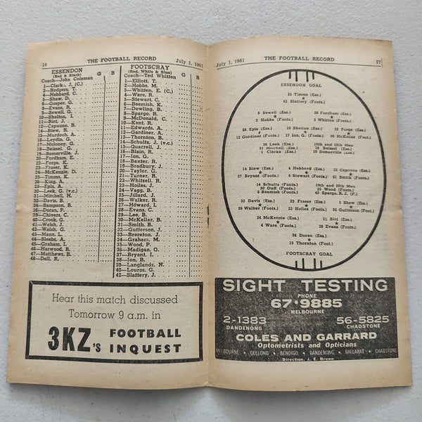 VFL 1961 July 1 Essendon v Footscray Football Record