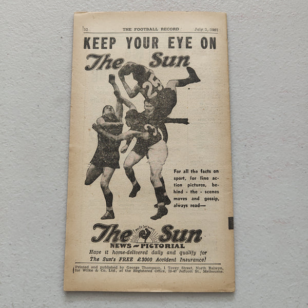 VFL 1961 July 1 Essendon v Footscray Football Record