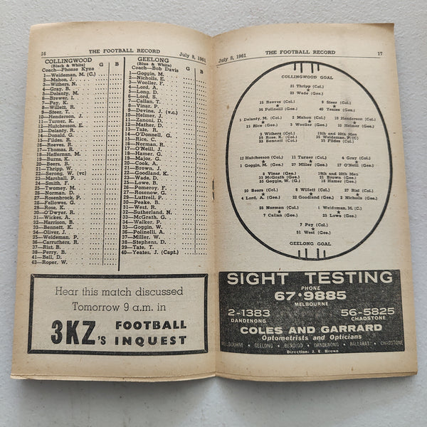 VFL 1961 July 8 Collingwood v Geelong Football Record