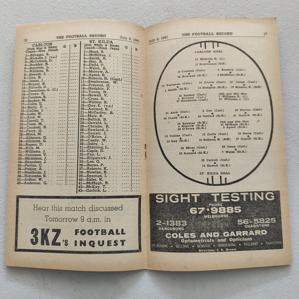 VFL 1961 July 8 Carlton v St Kilda Football Record