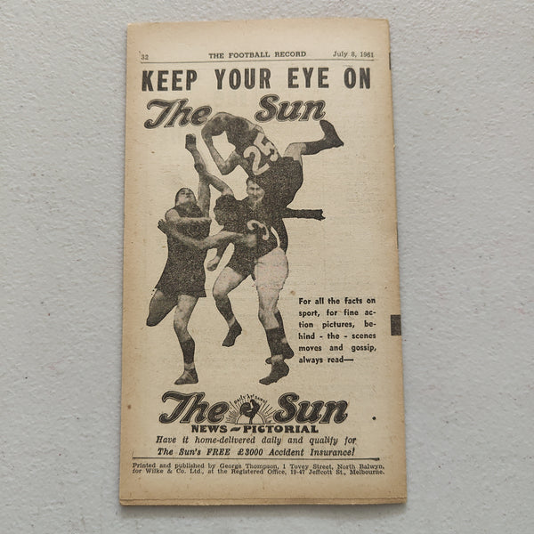 VFL 1961 July 8 Melbourne v Fitzroy Football Record