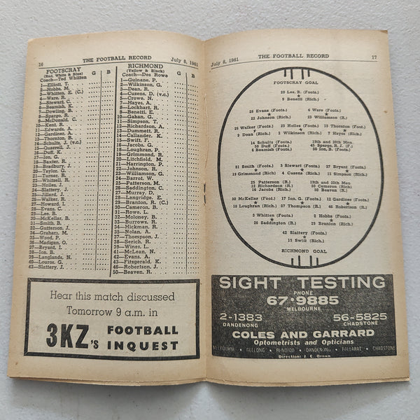 VFL 1961 July 8 Footscray v Richmond Football Record