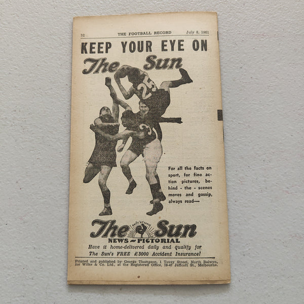 VFL 1961 July 8 Essendon v North Melbourne Football Record