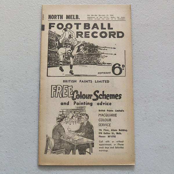 VFL 1961 July 15 North Melbourne v Footscray Football Record