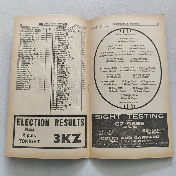 VFL 1961 July 15 North Melbourne v Footscray Football Record