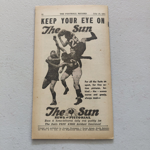 VFL 1961 July 15 North Melbourne v Footscray Football Record