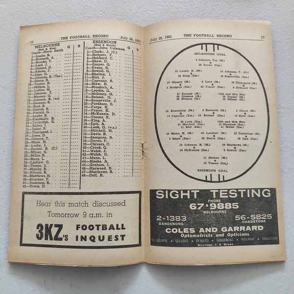 VFL 1961 July 29 Melbourne v Essendon Football Record