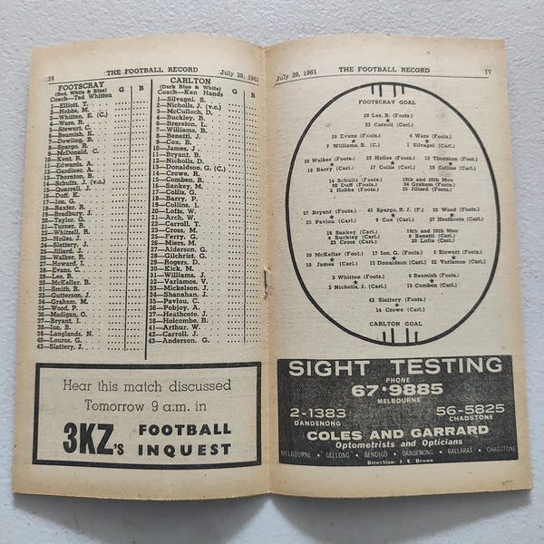 VFL 1961 July 29 Footscray v Carlton Football Record