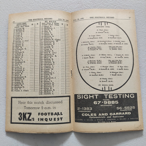 VFL 1961 July 29 Geelong v St Kilda Football Record