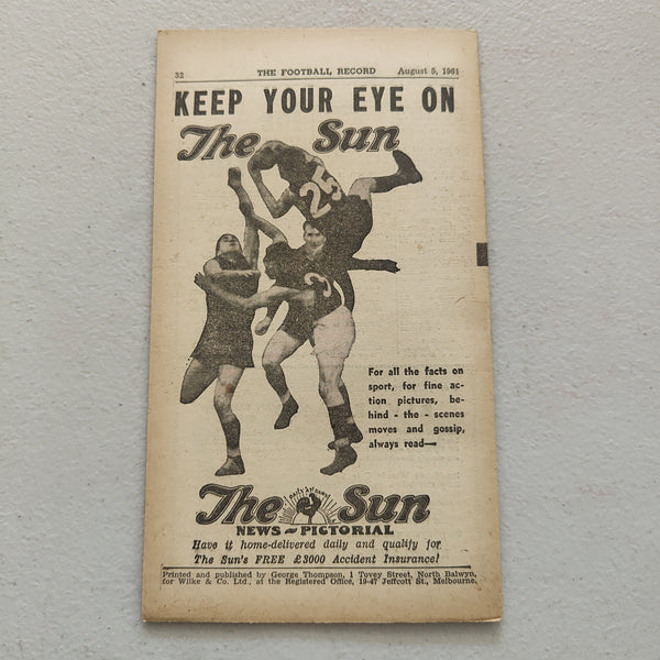 VFL 1961 August 5 Carlton v South Melbourne Football Record