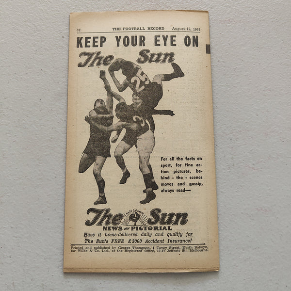 VFL 1961 August 12 Carlton v North Melbourne Football Record