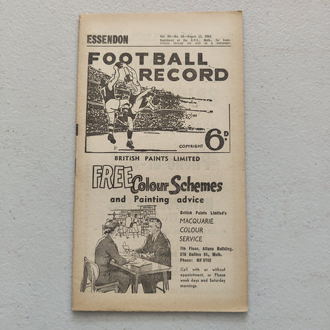 VFL 1961 August 12 Essendon v Hawthorn Football Record