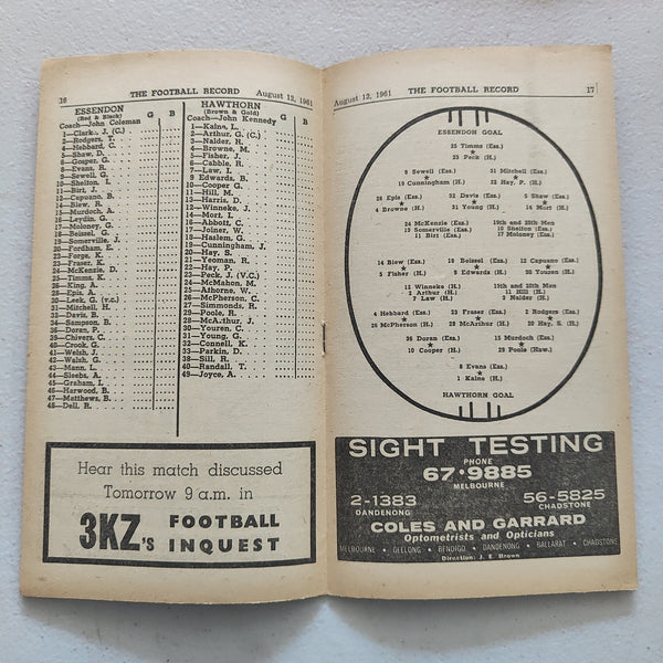 VFL 1961 August 12 Essendon v Hawthorn Football Record