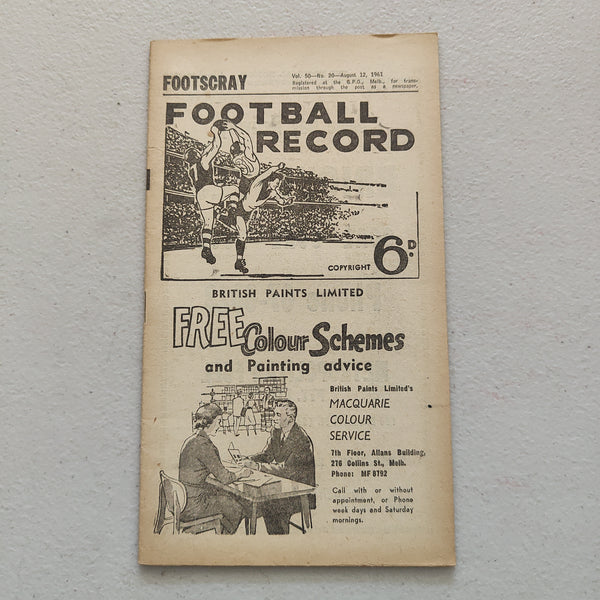 VFL 1961 August 12 Footscray v South Melbourne Football Record