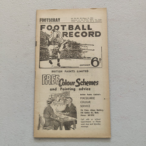 VFL 1961 August 12 Footscray v South Melbourne Football Record