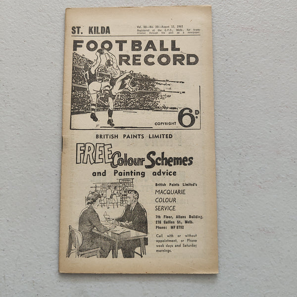 VFL 1961 August 12 St Kilda v Richmond Football Record