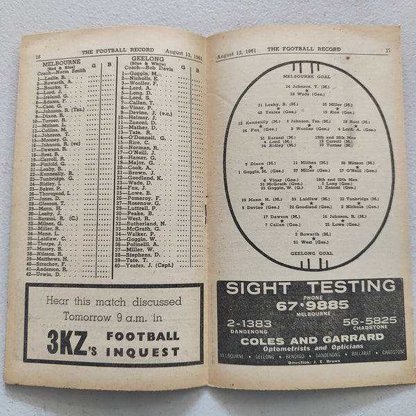 VFL 1961 August 12 Melbourne v Geelong Football Record