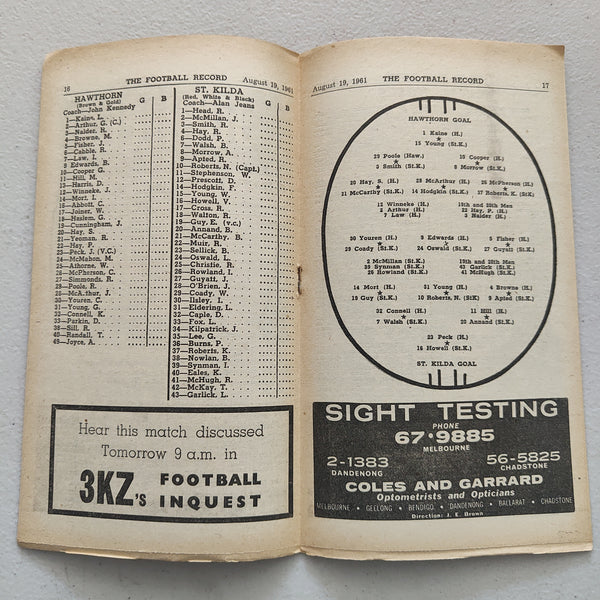 VFL 1961 August 19 Hawthorn v St Kilda Football Record