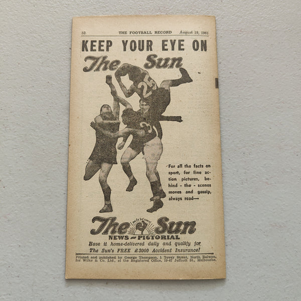 VFL 1961 August 19 Geelong v Richmond Football Record