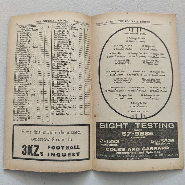 VFL 1961 August 19 Melbourne v Footscray Football Record