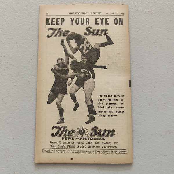 VFL 1961 August 19 Melbourne v Footscray Football Record