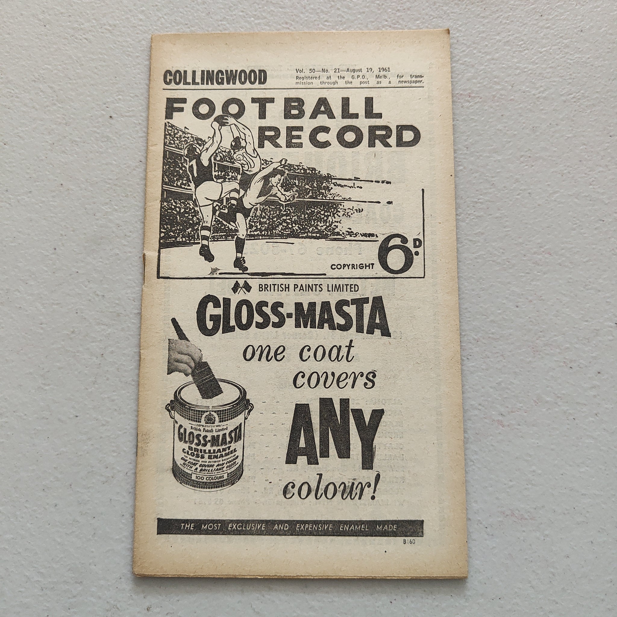 VFL 1961 August 19 Collingwood v Carlton Football Record