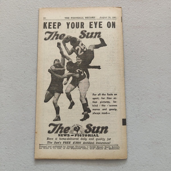 VFL 1961 August 19 Collingwood v Carlton Football Record