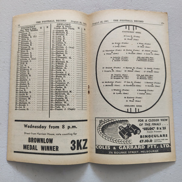 VFL 1961 August 26 Footscray v Geelong Football Record