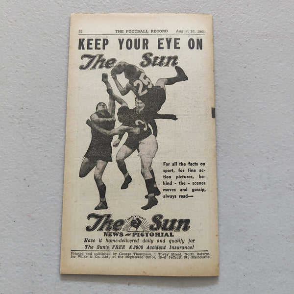 VFL 1961 August 26 Footscray v Geelong Football Record