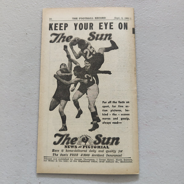 VFL 1961 September 2 1st Semi Final Footscray v St Kilda Football Record