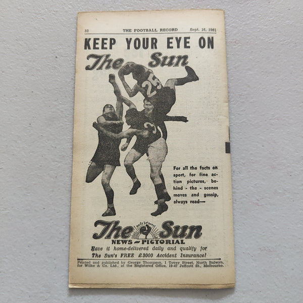 VFL 1961 September 16 Final Melbourne v Footscray Football Record