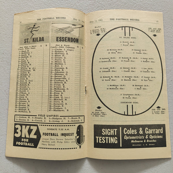 VFL 1962 May 12 St Kilda v Essendon Football Record