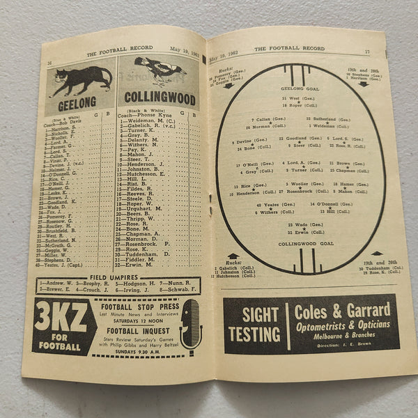 VFL 1962 May 19 Geelong v Collingwood Football Record