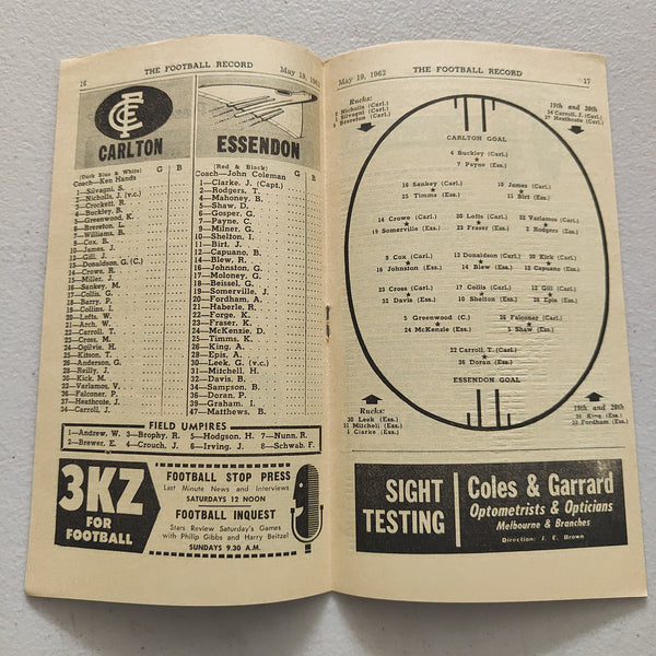 VFL 1962 May 19 Carlton v Essendon Football Record