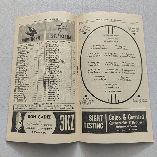 VFL 1962 June 4 Hawthorn v St Kilda Football Record