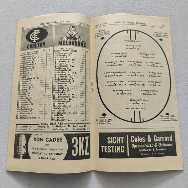 VFL 1962 June 4 Carlton v Melbourne Football Record