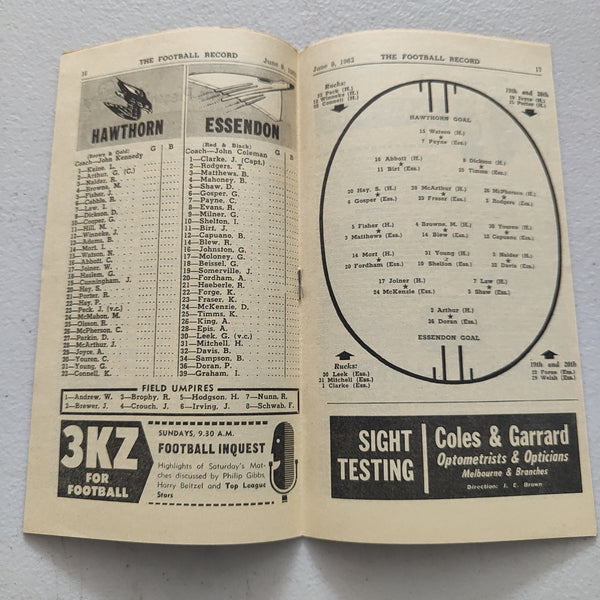 VFL 1962 June 9 Hawthorn v Essendon Football Record