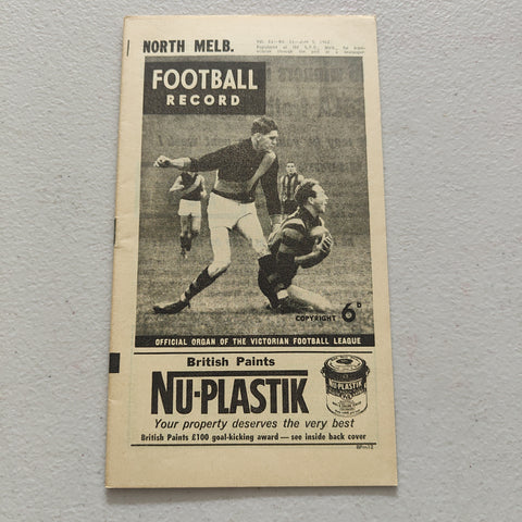 VFL 1962 June 9 North Melbourne v Collingwood Football Record