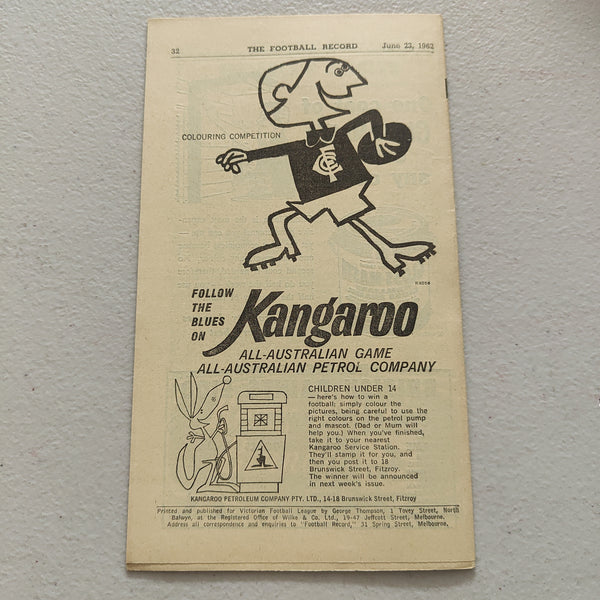 VFL 1962 June 23 Carlton v Footscray Football Record